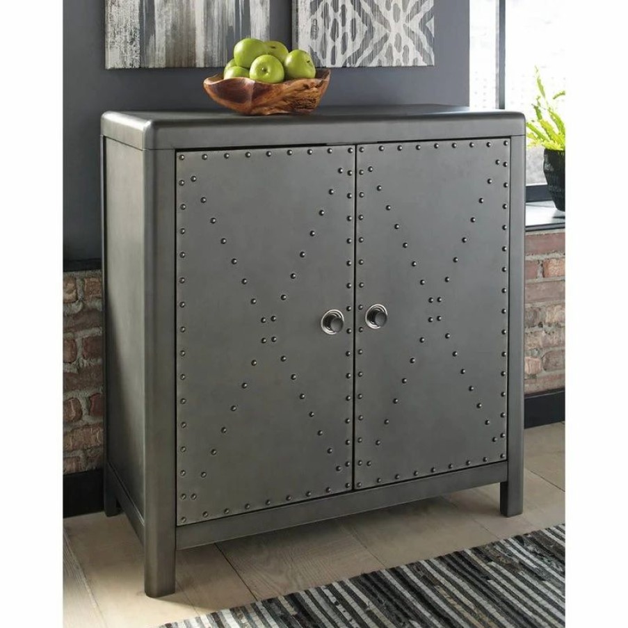 Accent Chests & Cabinets * | Ashley Furniture Industries Ashley Rock Ridge 2 Door Accent Cabinet In Antique Gunmetal