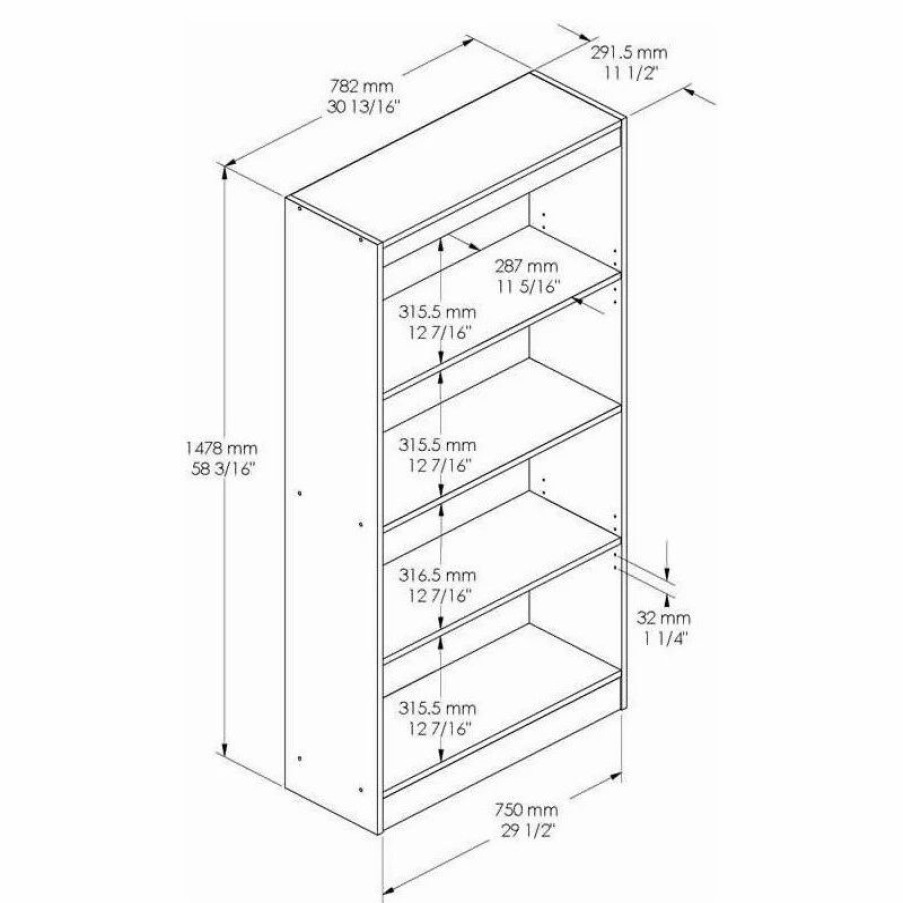 Shelving * | South Shore Furniture South Shore Axess 4 Shelf Wall Bookcase In Pure Black