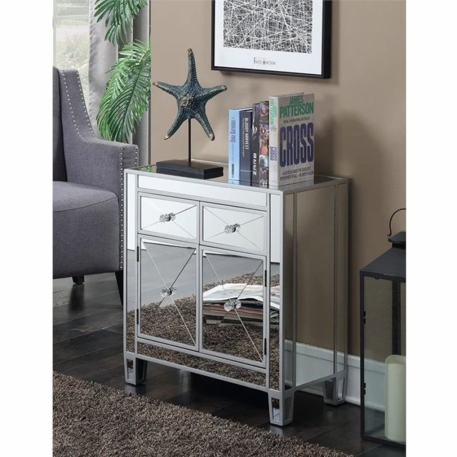 Accent Chests & Cabinets * | Convenience Concepts Gold Coast Vineyard Two-Drawer Cabinet In Mirrored Glass And Silver Wood Finish