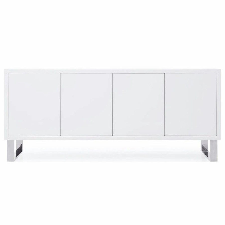 Buffets & Sideboards * | Zuri Furniture 70.6 Modern Neve Buffet White Lacquer Polished Stainless Steel Legs