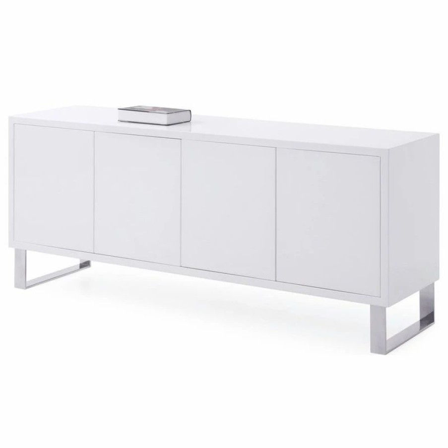 Buffets & Sideboards * | Zuri Furniture 70.6 Modern Neve Buffet White Lacquer Polished Stainless Steel Legs