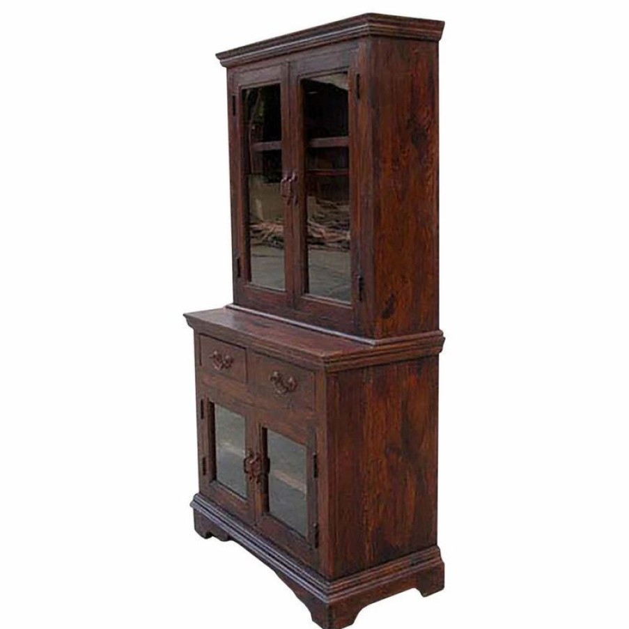 China Cabinets & Hutches * | Sierra Living Concepts Inc Pennsylvania Shaker Rustic Solid Wood Glass Door Dining Room Hutch