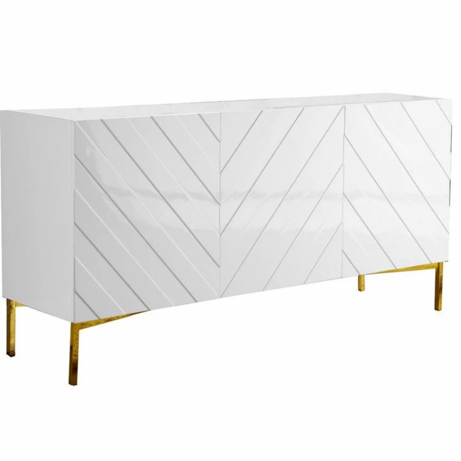 Buffets & Sideboards * | Meridian Furniture Collette Sideboard/Buffet, White, Gold Base