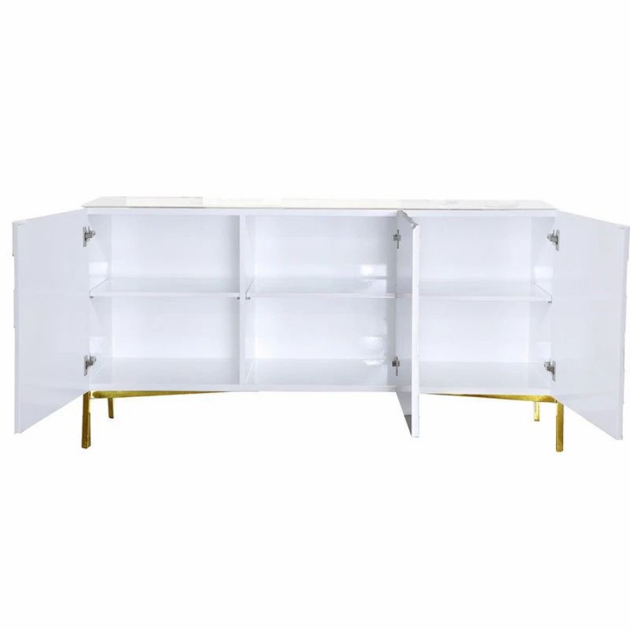 Buffets & Sideboards * | Meridian Furniture Collette Sideboard/Buffet, White, Gold Base