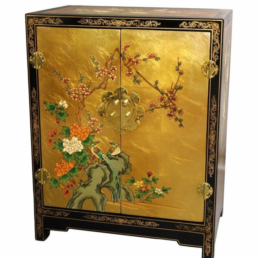 Accent Chests & Cabinets * | Oriental Furniture Gold Leaf Lacquer Cabinet