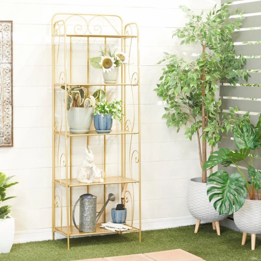 Shelving * | Brimfield & May Gold Iron Glam Bakers Rack, 67 X24 X13 560045