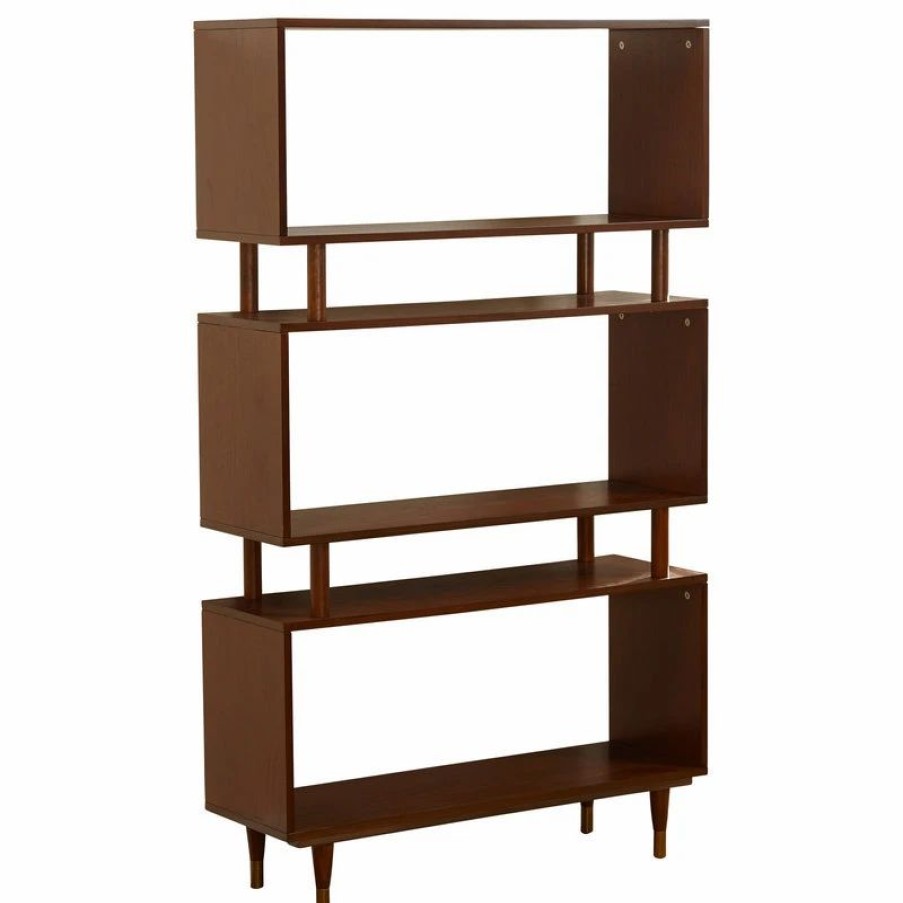 Shelving * | The Mezzanine Shoppe Margo Bookshelf, Walnut With Gold Finish Bracket