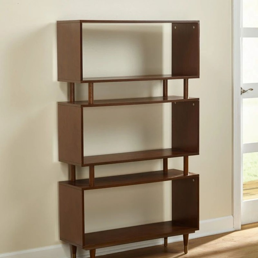 Shelving * | The Mezzanine Shoppe Margo Bookshelf, Walnut With Gold Finish Bracket