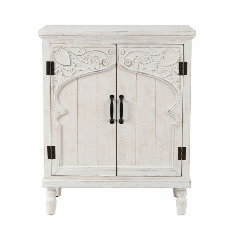 Accent Chests & Cabinets * | Luxen Home Luxenhome Farmhouse White Wood 2-Door Accent Storage Cabinet