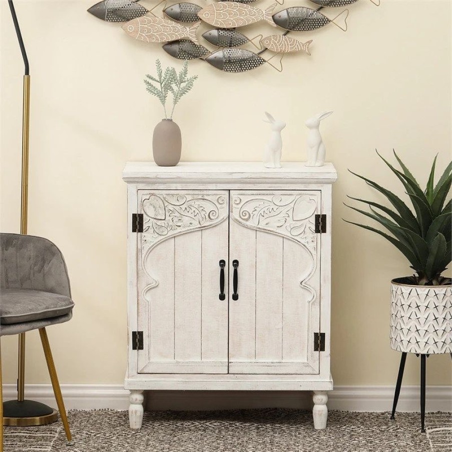 Accent Chests & Cabinets * | Luxen Home Luxenhome Farmhouse White Wood 2-Door Accent Storage Cabinet