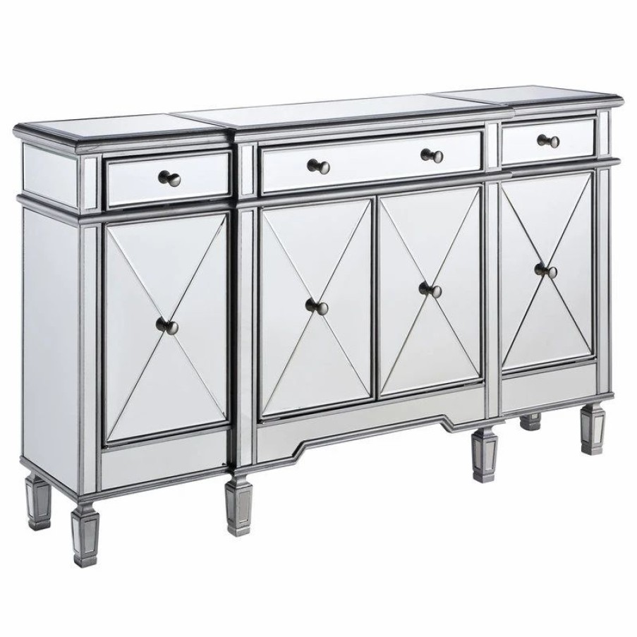 Buffets & Sideboards * | Elegant Furniture & Lighting Silver / Clear 60In. Wide 4 Door Chest From The Danville Collection