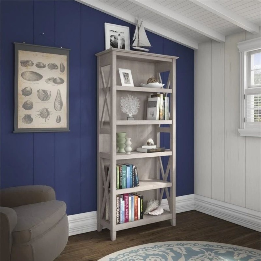 Shelving * | Bush Business Furniture Bush Furniture Key West 5 Shelf Bookcase In Washed Gray