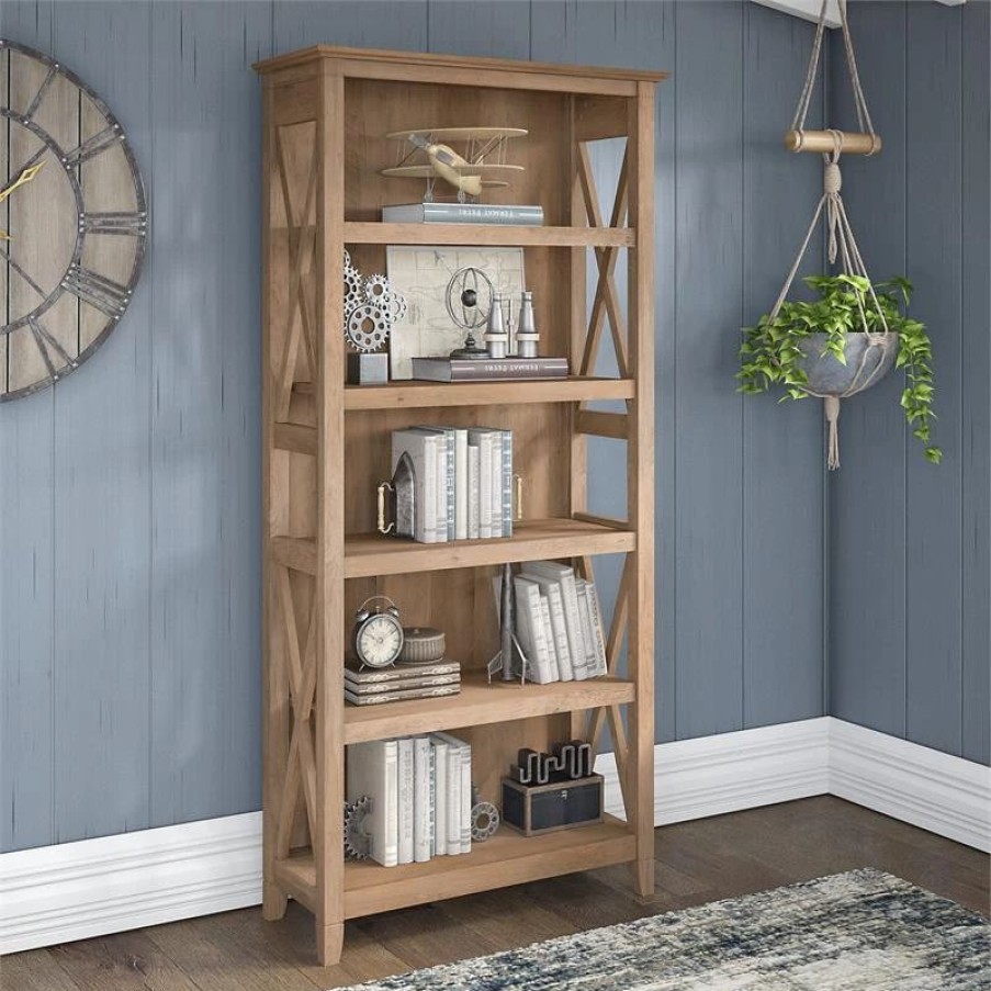 Shelving * | Bush Business Furniture Key West Tall 5 Shelf Bookcase In Reclaimed Pine Engineered Wood