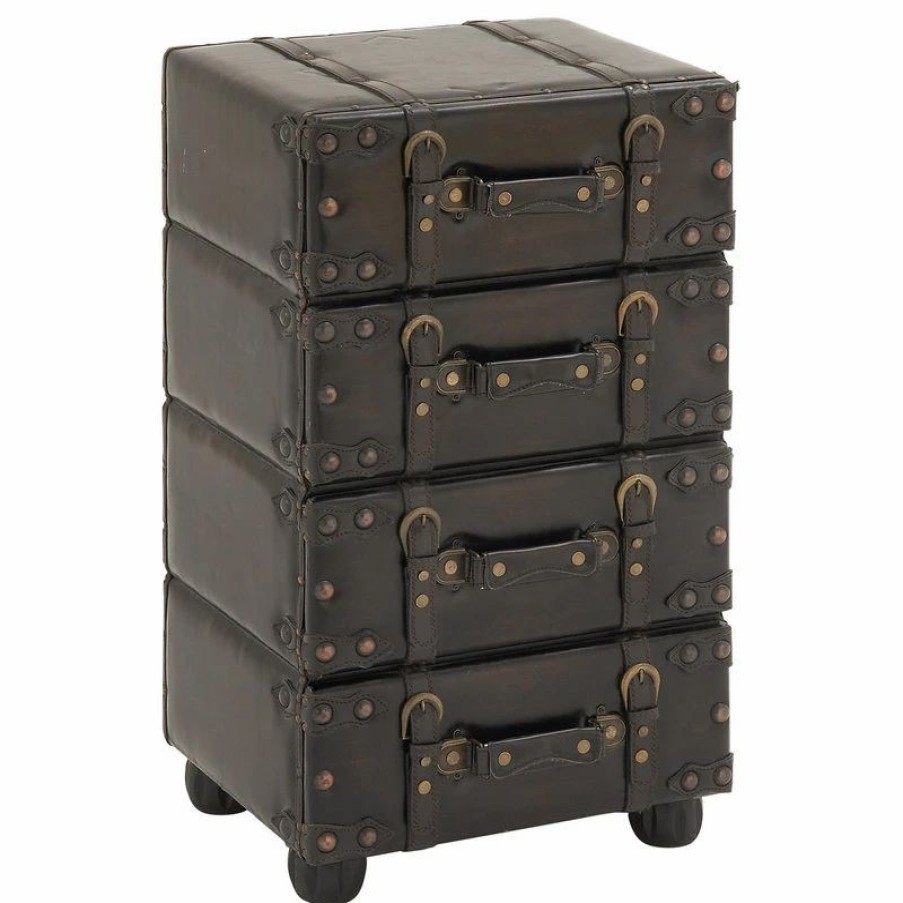 Accent Chests & Cabinets * | Urban Designs, Casa Cortes Urban Designs Hamilton Wood And Leather Side Chest