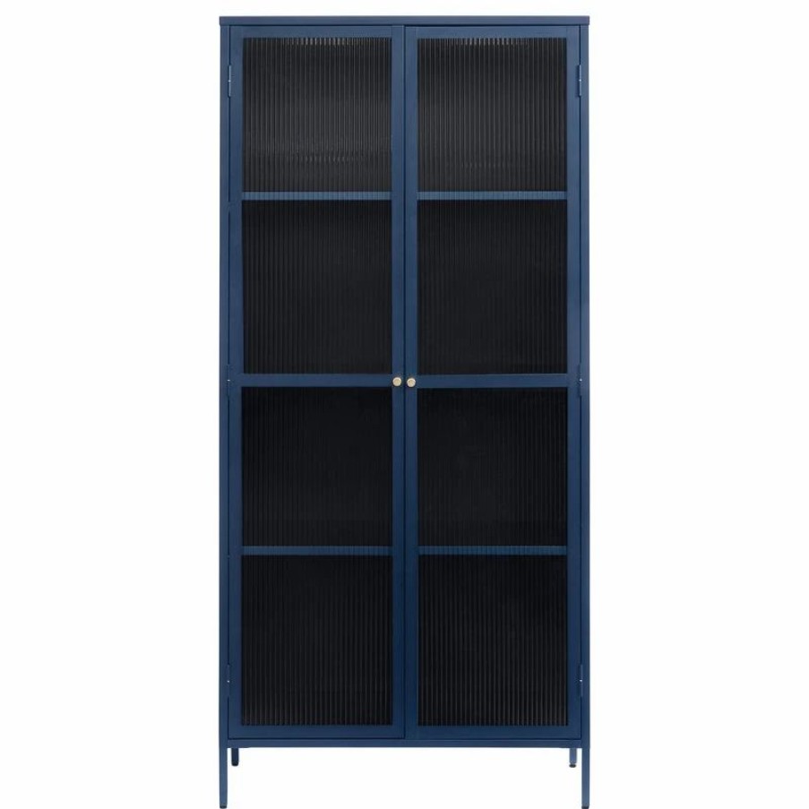 China Cabinets & Hutches * | Unique Furniture 75 Contemporary Glass & Metal Display Cabinet In Blue