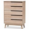 Accent Chests & Cabinets * | Baxton Studio Fella 5 Drawer Wood Chest In Light Brown And Gray