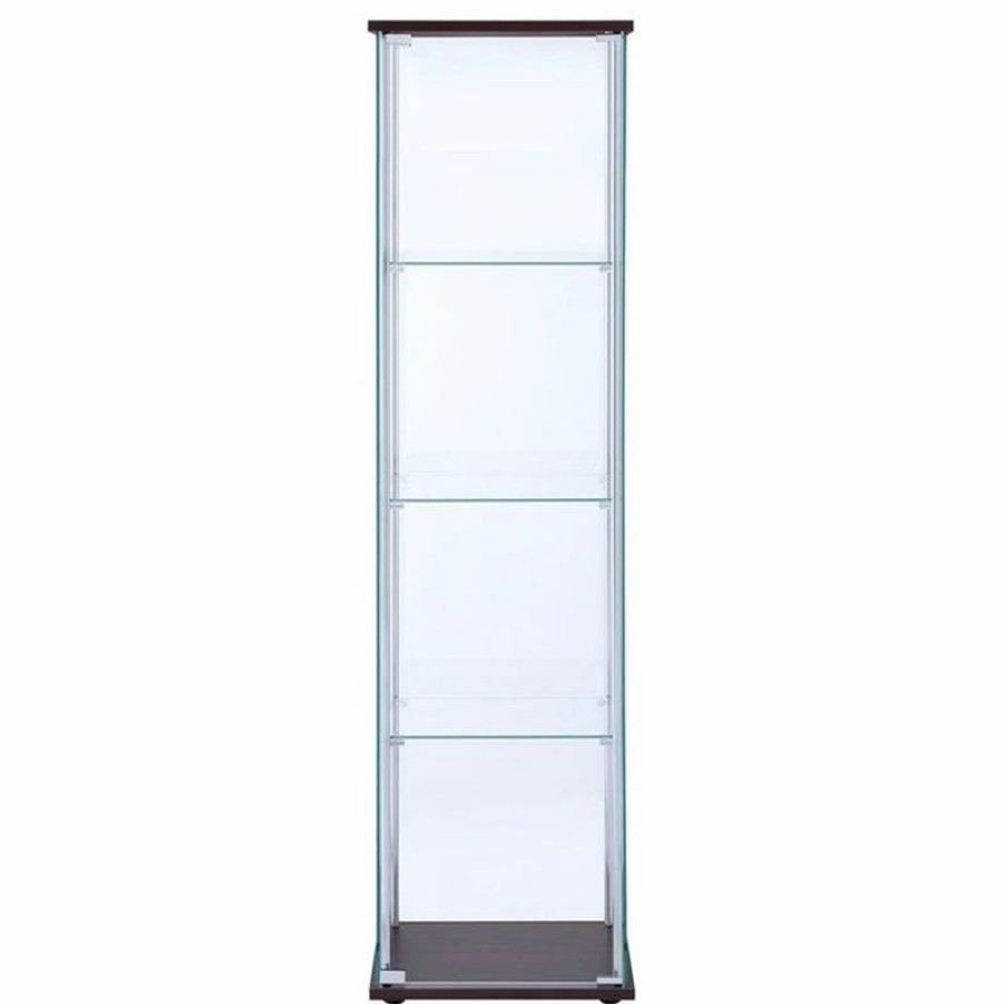 China Cabinets & Hutches * | Bowery Hill Contemporary Espresso 4 Shelf Glass Curio Cabinet