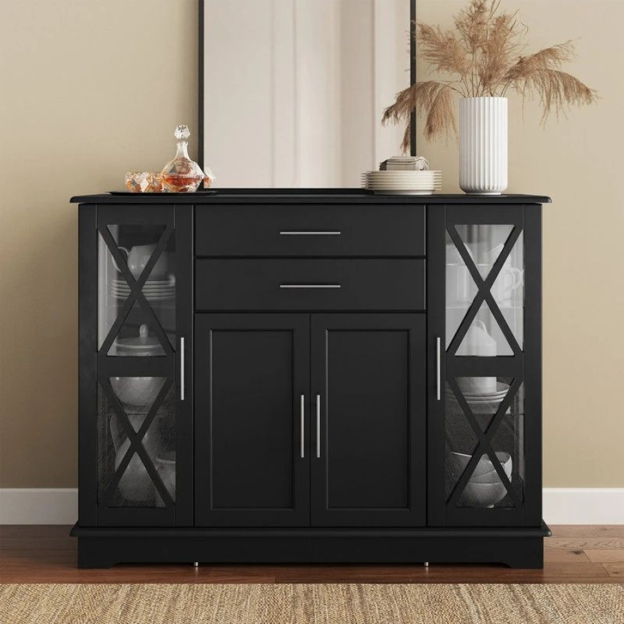 Buffets & Sideboards * | Belleze Ryland 47 Wood Storage Sideboard Buffet Cabinet Console Table, Black