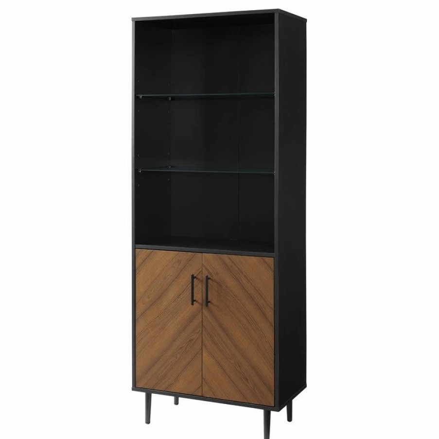 China Cabinets & Hutches * | Walker Edison 68 Bookmatch Hutch, Solid Black