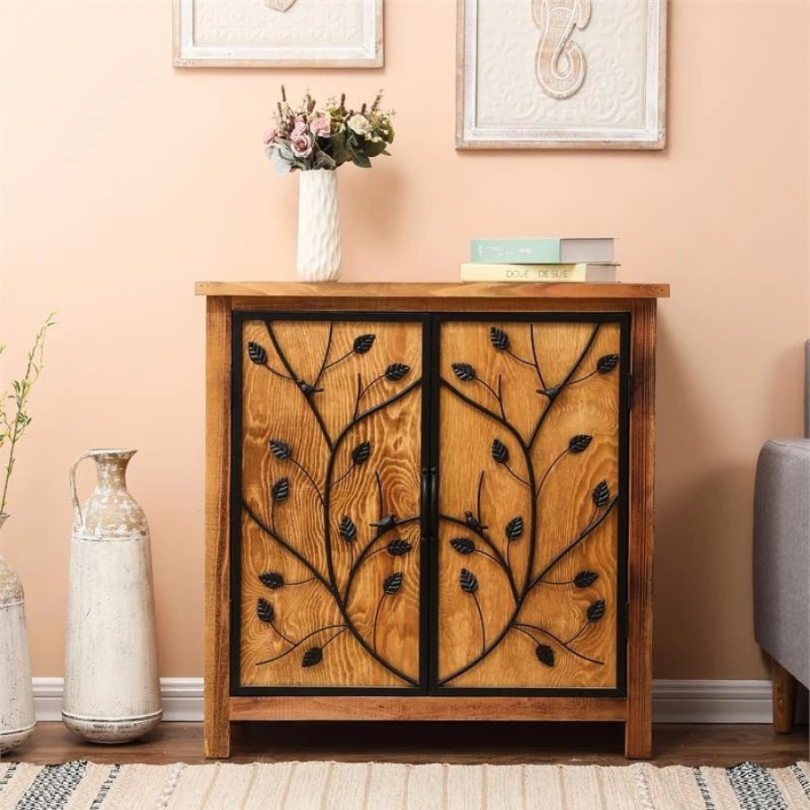 Accent Chests & Cabinets * | Luxen Home Luxenhome Pine Wood Metal Branches 2-Door Storage Cabinet