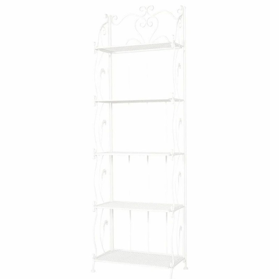 Shelving * | Decor Love French Country Bakers Rack, Metal Construction With 5 Tiers, Bleached White