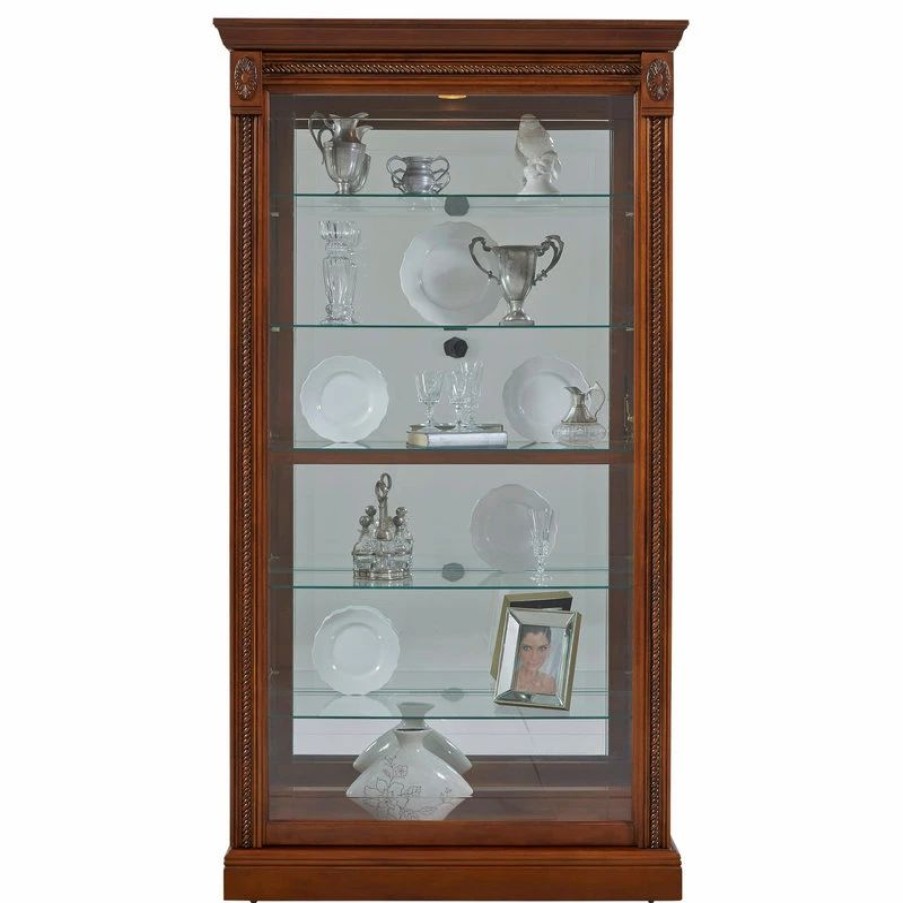 China Cabinets & Hutches * | Accentrics Home By Pulaski Furniture Lighted Sliding Door 5 Shelf Curio Cabinet In Cherry Brown By Pulaski Furniture