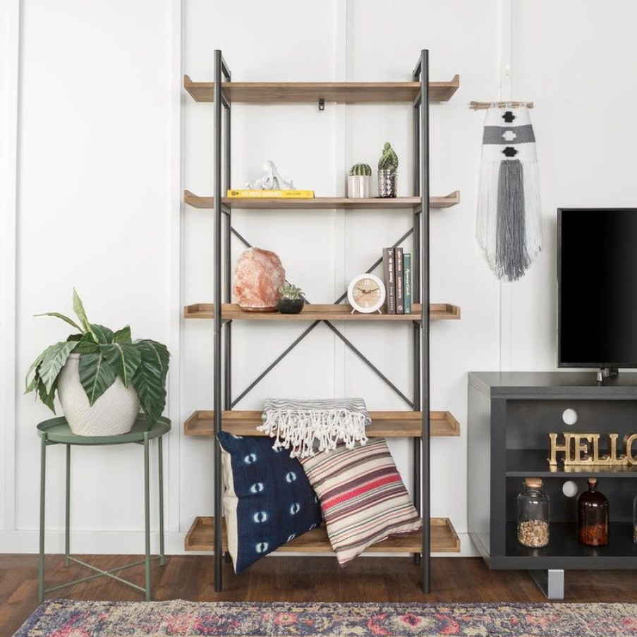 Shelving * | Walker Edison 68 Urban Pipe Bookshelf, Barnwood