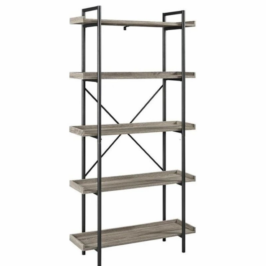 Shelving * | Pemberly Row 5 Shelf Bookcase In Driftwood