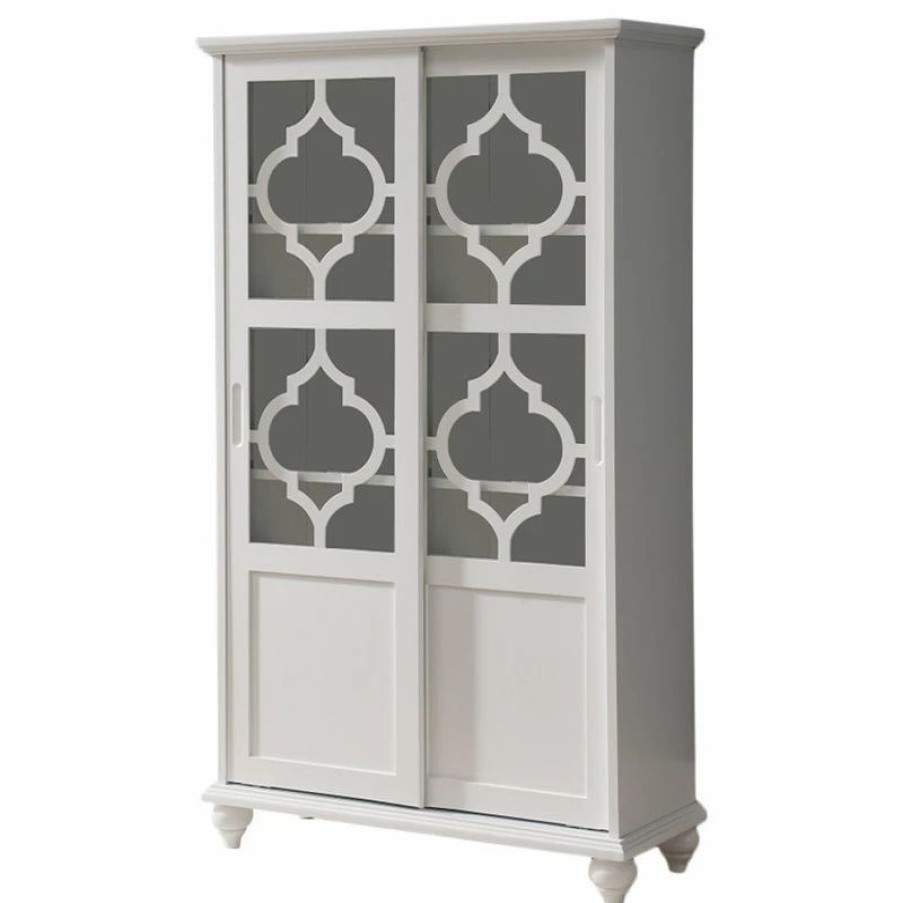 Shelving * | Pilaster Designs Callum Wood Curio Bookcase With Sliding Glass Doors, White