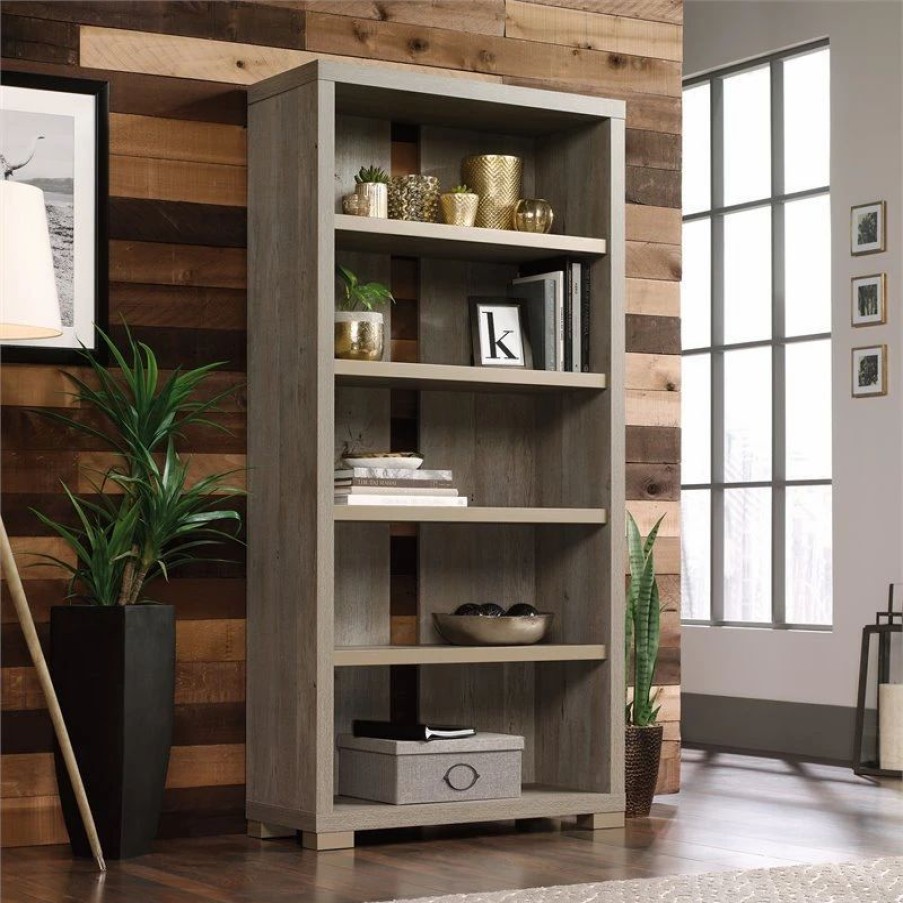 Shelving * | Sauder Manhattan Gate Modern 5-Shelf Wood Bookcase In Mystic Oak