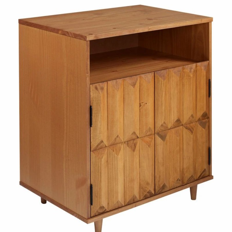 Accent Chests & Cabinets * | Walker Edison Henry 30 Solid Wood Detailed Door Accent Cabinet, Caramel