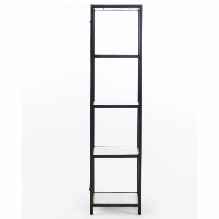 Shelving * | Gdfstudio Relee Modern Industrial 4 Shelf Acacia Wood Slim Bookcase