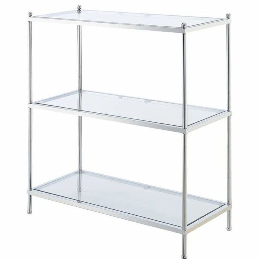 Shelving * | Convenience Concepts Royal Crest Three-Tier Bookcase In Clear Glass And Chrome