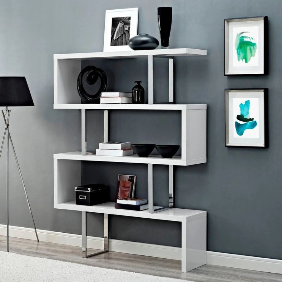 Shelving * | America Luxury Modern Contemporary Urban Bookcase Bookshelf Shelf Rack Stand, White, Wood Metal