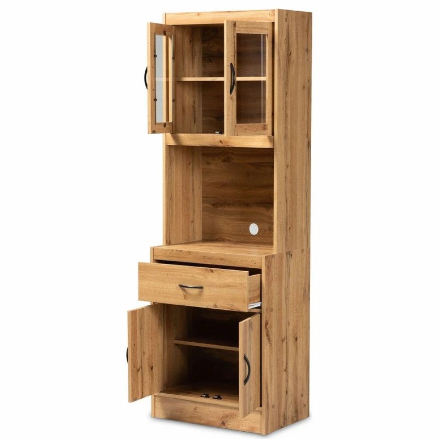 China Cabinets & Hutches * | Wholesale Interiors Laurana Modern Oak Brown Finished Wood Kitchen Cabinet And Hutch