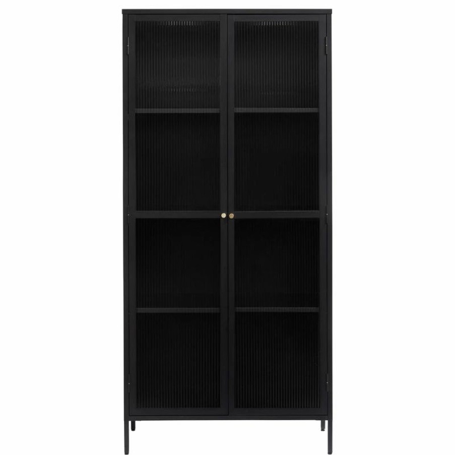 China Cabinets & Hutches * | Unique Furniture 75 Contemporary Glass & Metal Display Cabinet In Black