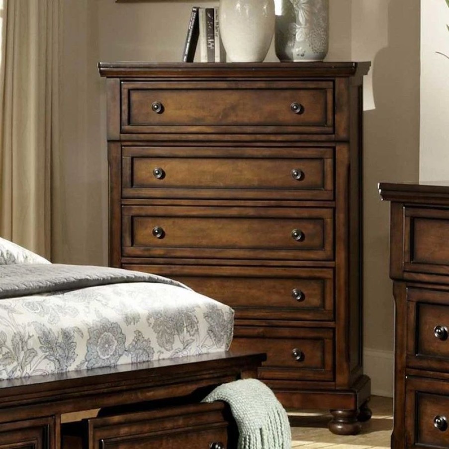 Accent Chests & Cabinets * | Homelegancela, Inc Homelegance Cumberland 5-Drawer Chest, Medium Brown