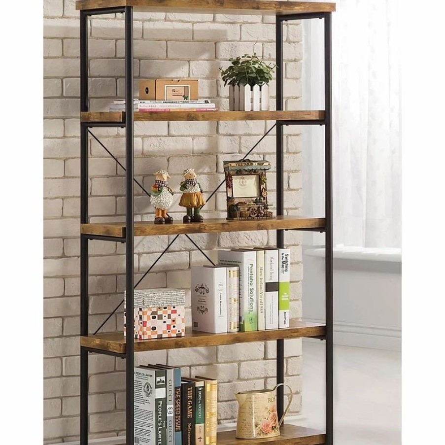 Shelving * | Home Furnishings Analiese Industrial Style 4 Shelf Bookcase, Antique Nutmeg