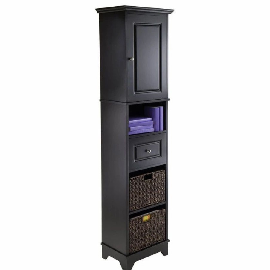 Shelving * | Winsome Wood Transitional Black Composite Wood Cabinet 20618