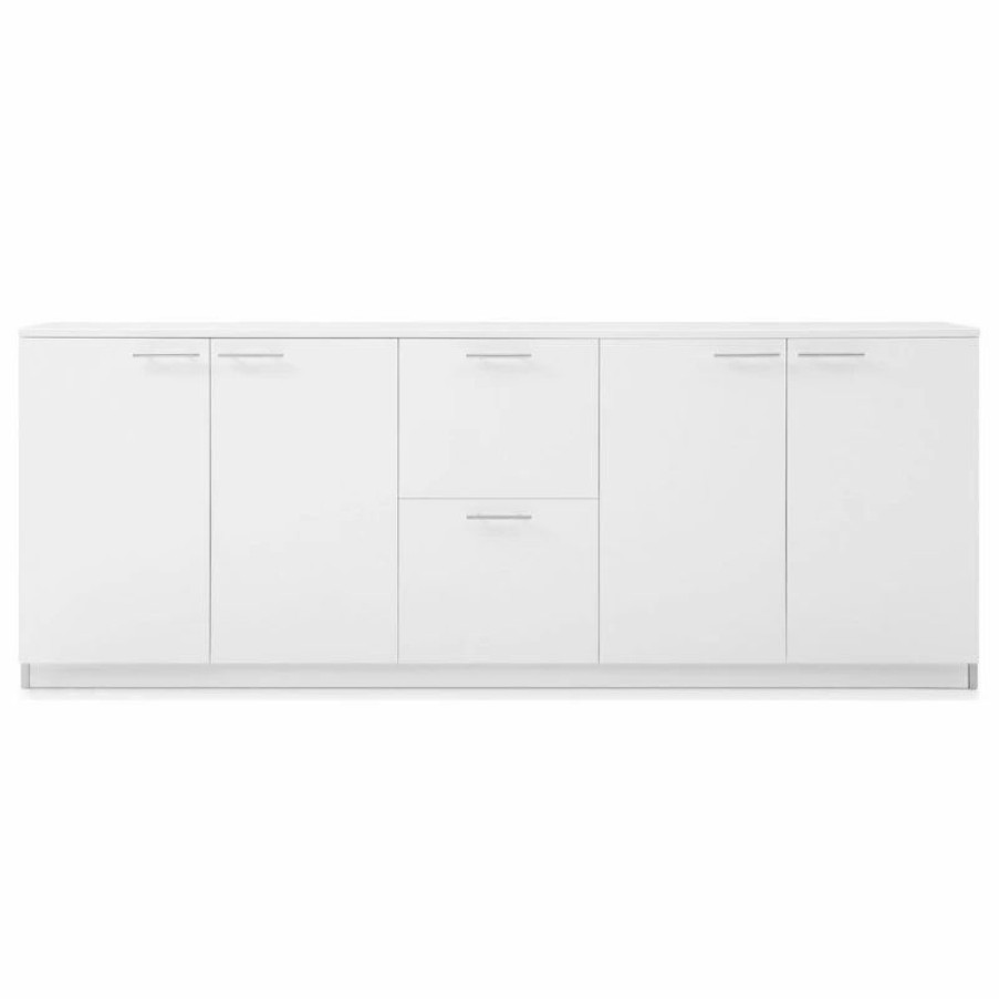 Buffets & Sideboards * | Zuri Furniture 86.5 Modern Reagan White Matte Lacquer Cabinet Filing Drawers Shelf Storage