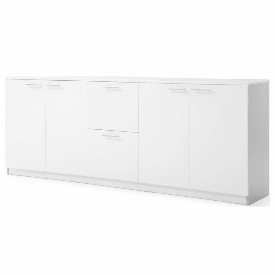 Buffets & Sideboards * | Zuri Furniture 86.5 Modern Reagan White Matte Lacquer Cabinet Filing Drawers Shelf Storage