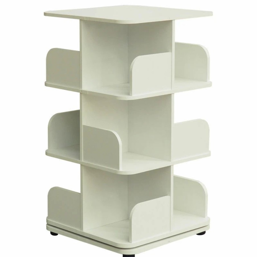 Shelving * | Pilaster Designs Oneonta Revolving Bookcase Tower Display Unit, Wood, White, 3 Tier