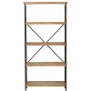 Shelving * | Gdfstudio Warner 4 Shelf Firwood Display Bookcase, Antique Brown And Brushed Black Rust