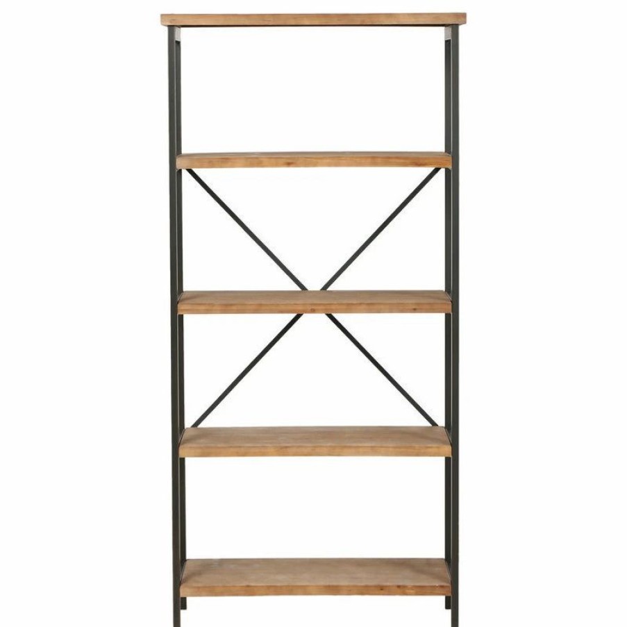 Shelving * | Gdfstudio Warner 4 Shelf Firwood Display Bookcase, Antique Brown And Brushed Black Rust