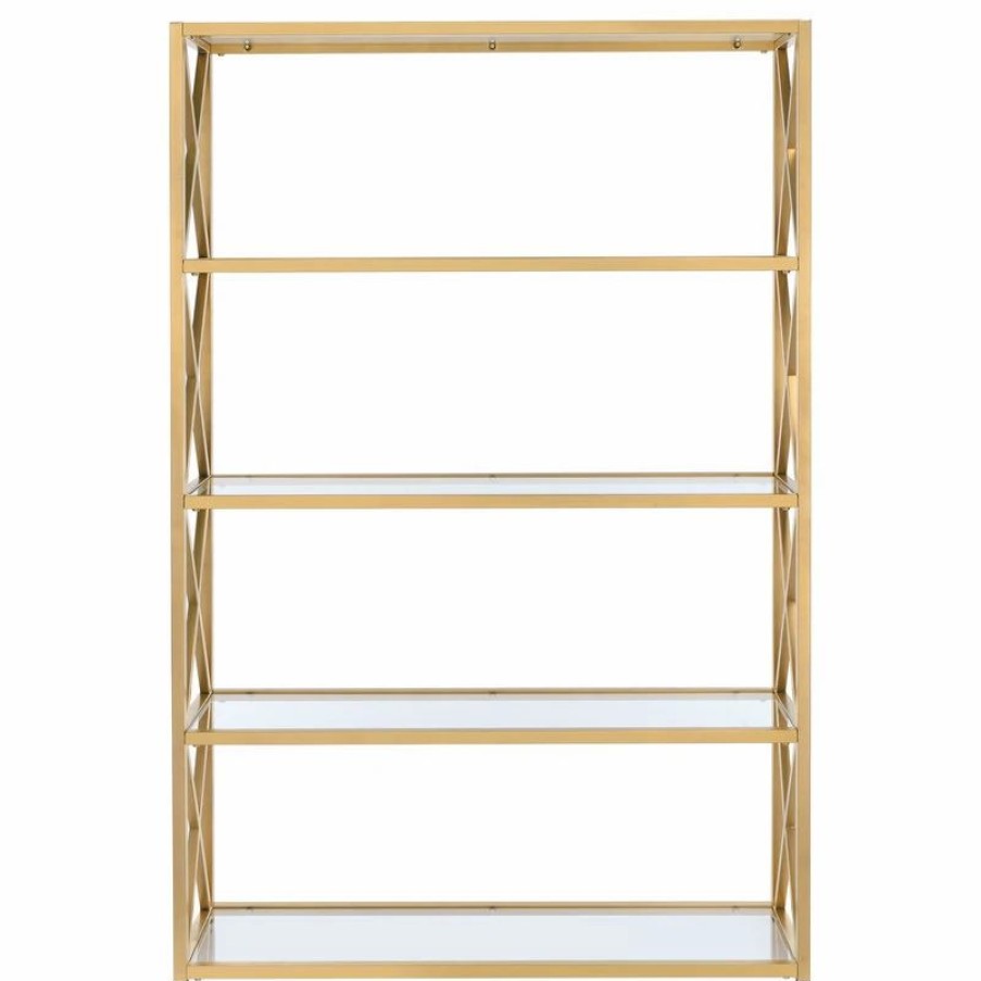 Shelving * | Acme Furniture Milavera Etagere Bookcase, Clear Glass And Gold