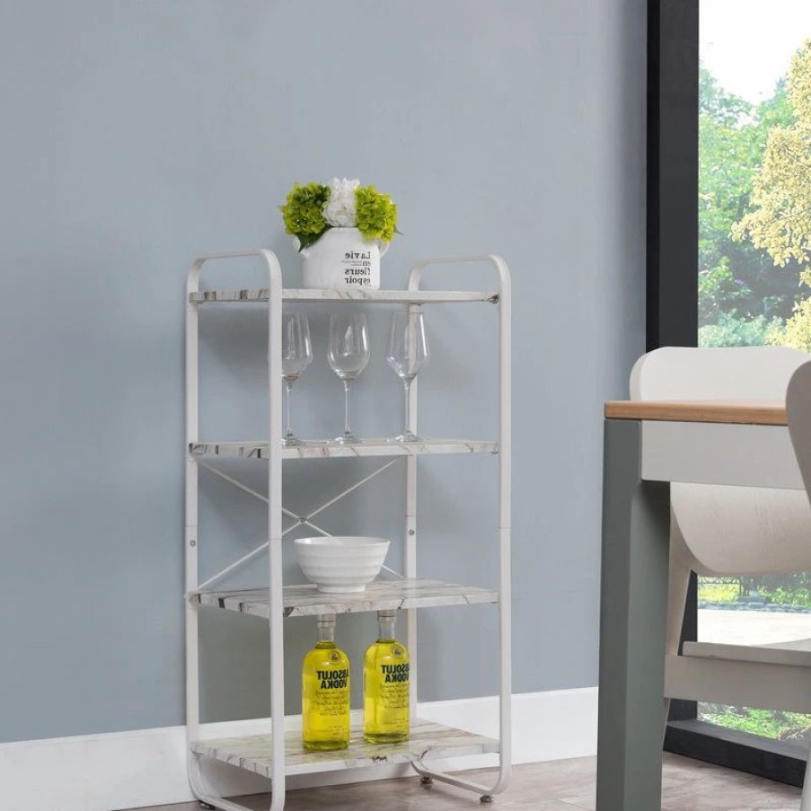 Shelving * | Pilaster Designs Liese White Transitional Freestanding 4 Tier Storage Organizer Unit