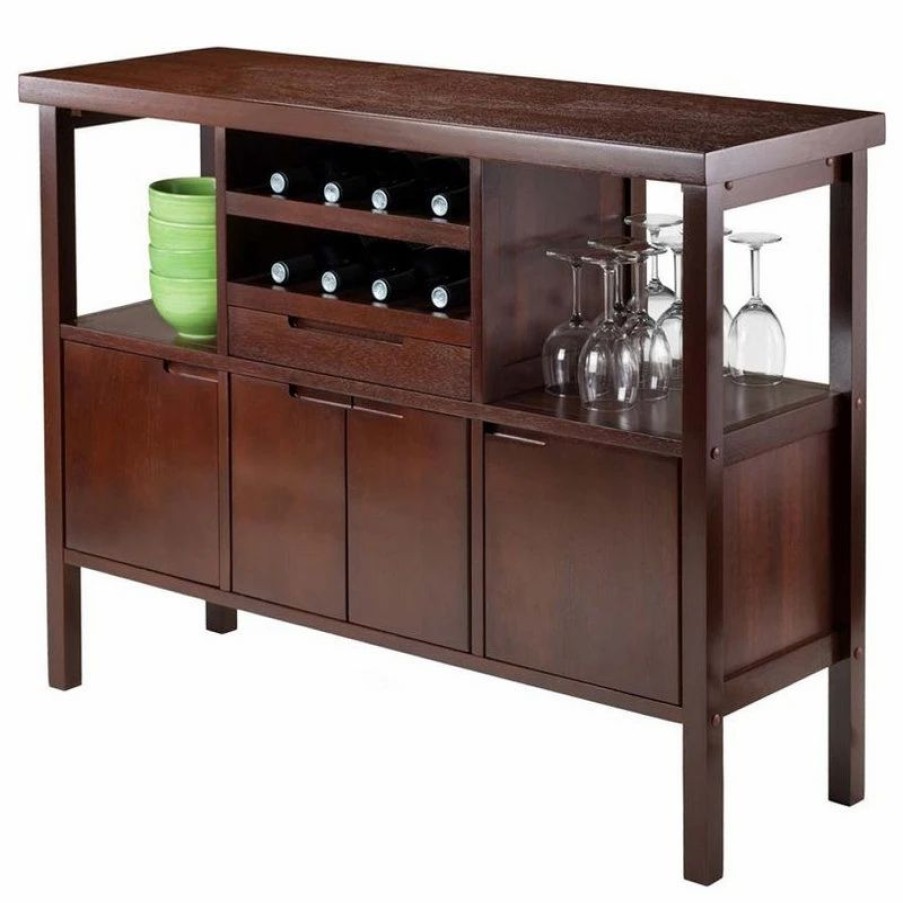 Buffets & Sideboards * | Winsome Diego Wine Rack Buffet Table In Walnut