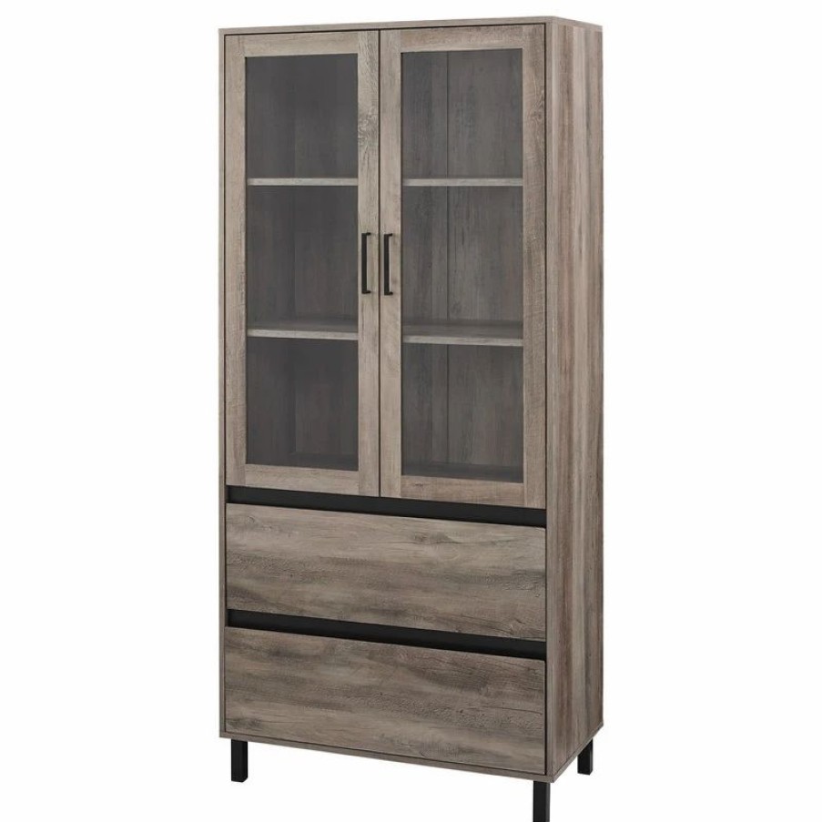 China Cabinets & Hutches * | Walker Edison Clark 68 Glass Door Storage Hutch, Gray Wash