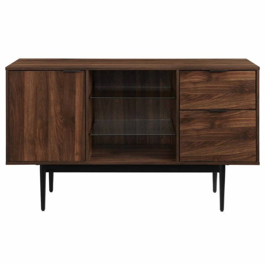 Buffets & Sideboards * | Walker Edison 52 Modern 2-Drawer Lifted Sideboard Dark Walnut