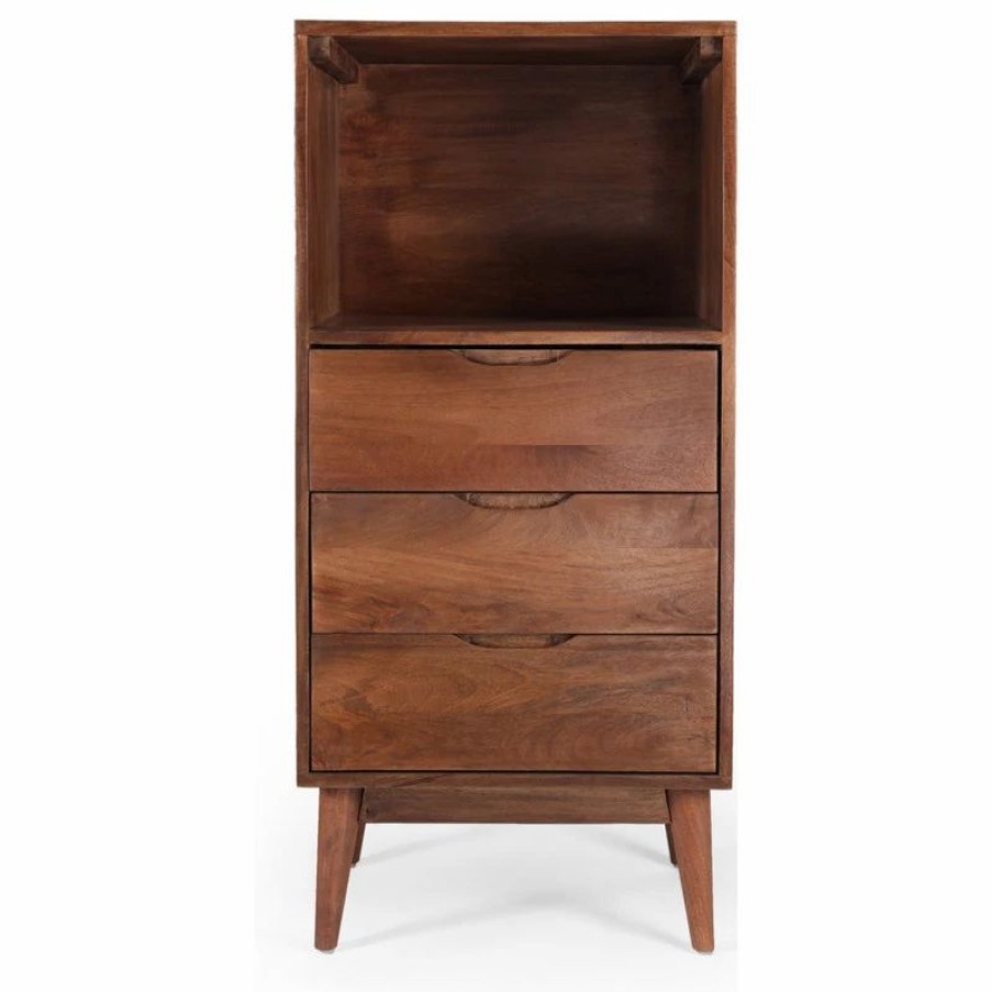 Accent Chests & Cabinets * | Gdfstudio Senoia Rabun Handcrafted Mid-Century Modern Mango Wood 3 Drawer Chest, Light Oak